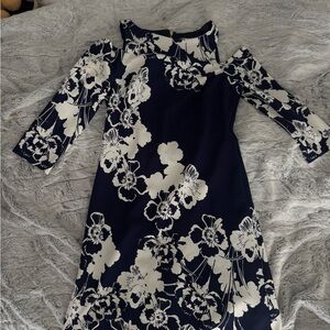 Eliza J Navy and White Floral Long Sleeve Dress